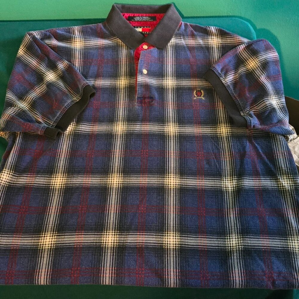Men's Plaid Polo Shirt - Blue/Red/White
